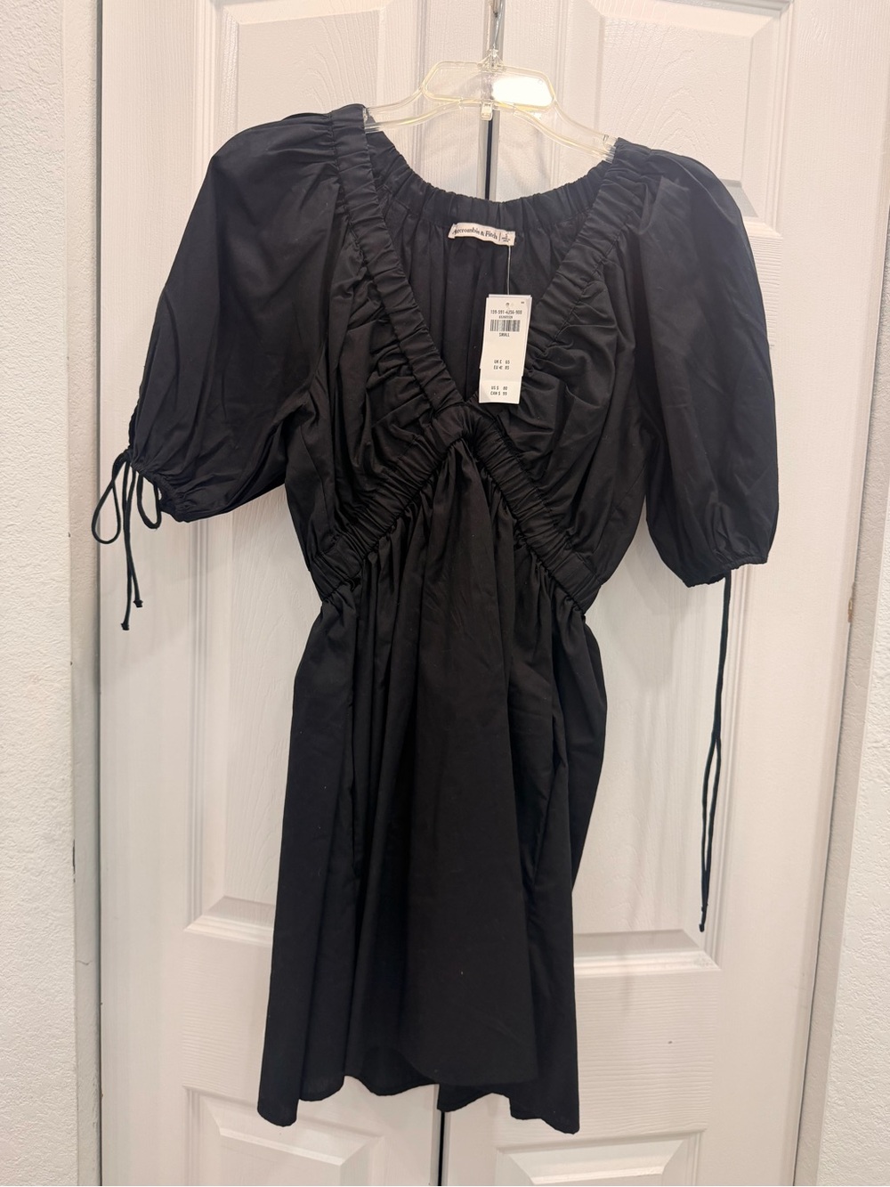 Black Ruffle V-Neck Puff Sleeve Mini Dress